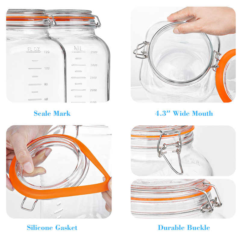 Paquet de 2 pots de rangement en verre de 1,1 gallon avec couvercle à charnière, grand pot cornichon pour garde-manger transparent de 142 oz