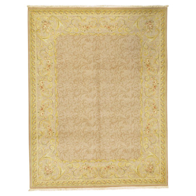 High-Quality Hand-Knotted Brown And Cream Area Rug