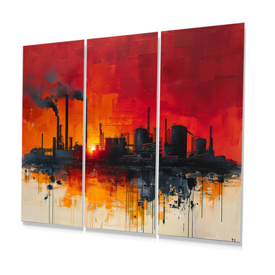 Yellow Red Production Power Factories I - Factories Wall Art Set