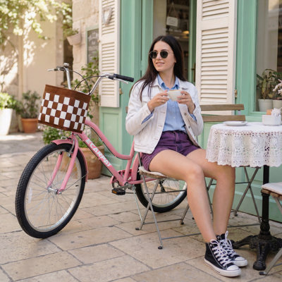 26 Inch 7-Speed City Commuter Bike With Lock & Detachable Basket High-Tensile Steel Frame, Lightweight Alloy Wheels & V-Brakes Multiple Colors For Urban Riding
