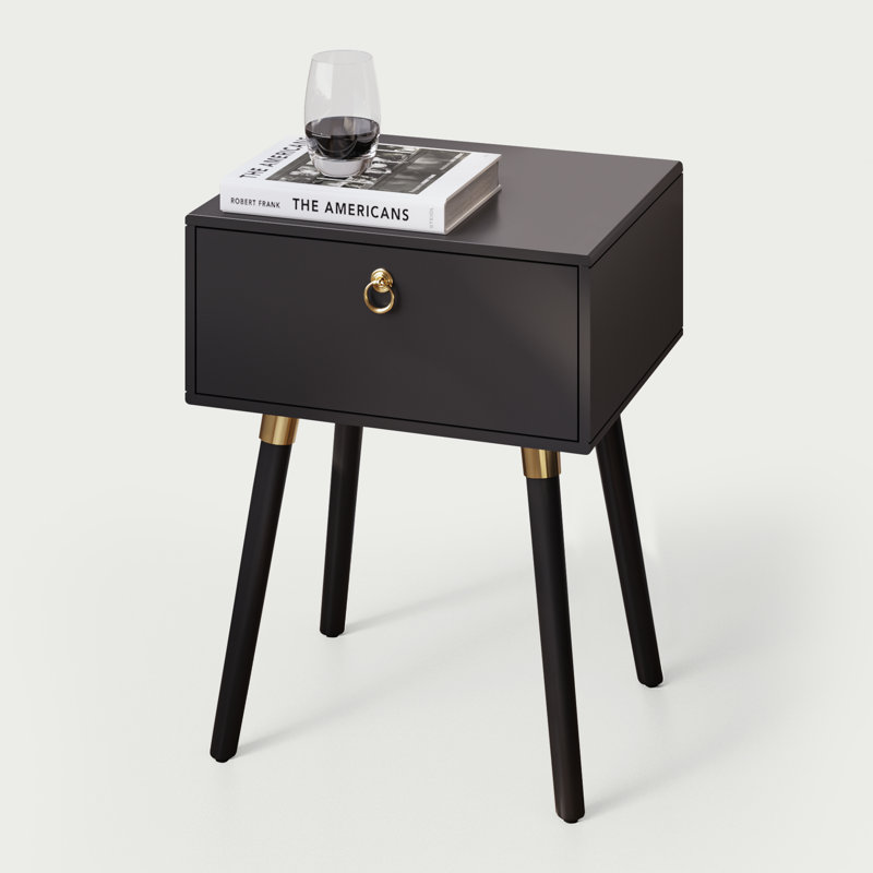 Alden Solid Wood 1-Drawer Nightstand, Black