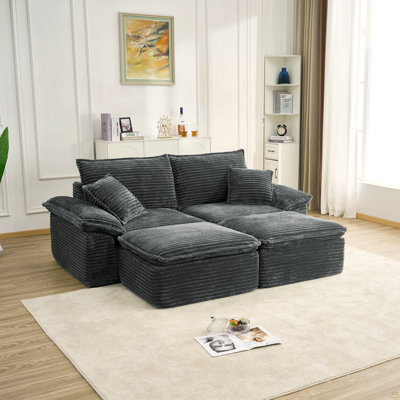 81" Sectional Sofa - Oversized Corduroy Cloud Couch With Movable Ottoman Soft Modern Comfy And No Assembly Sofa Set For Living Room Apartment Office,