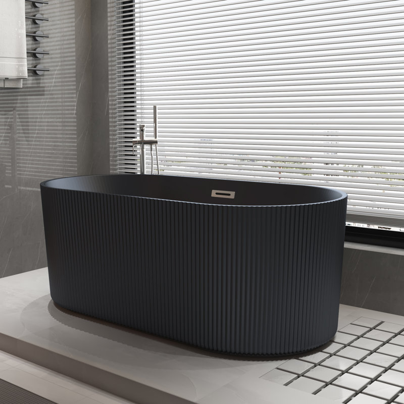 KDK HOME 67 in Freestanding Bathtub Acrylic Deep Soaking Tubs with Overflow, Black