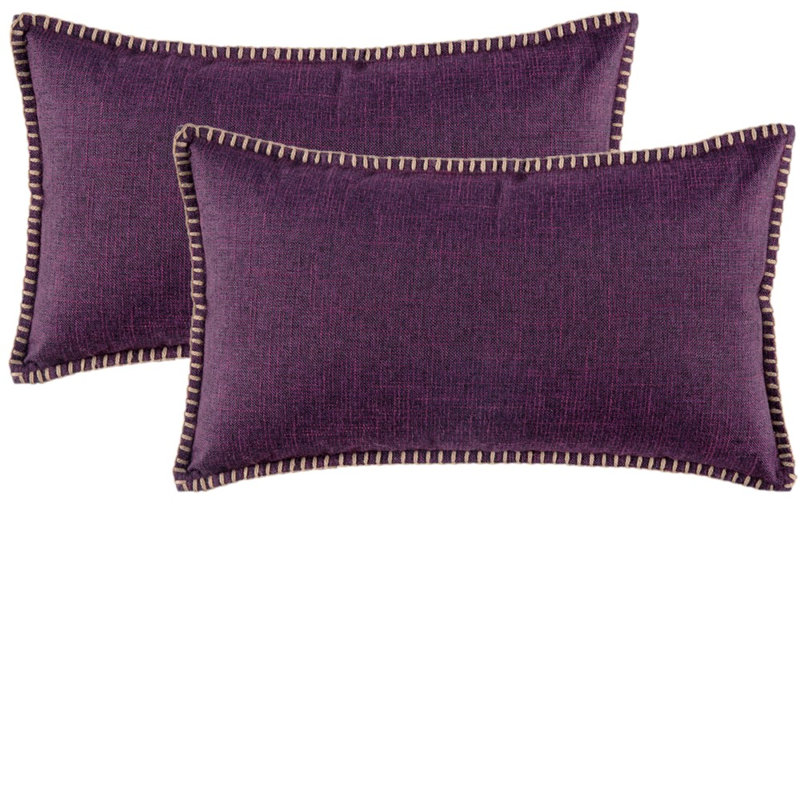 Ensemble de 2 housses de coussin en lin, Mauve, Rectangle 14"H x 22"W, Pillow Cover Only - No Insert