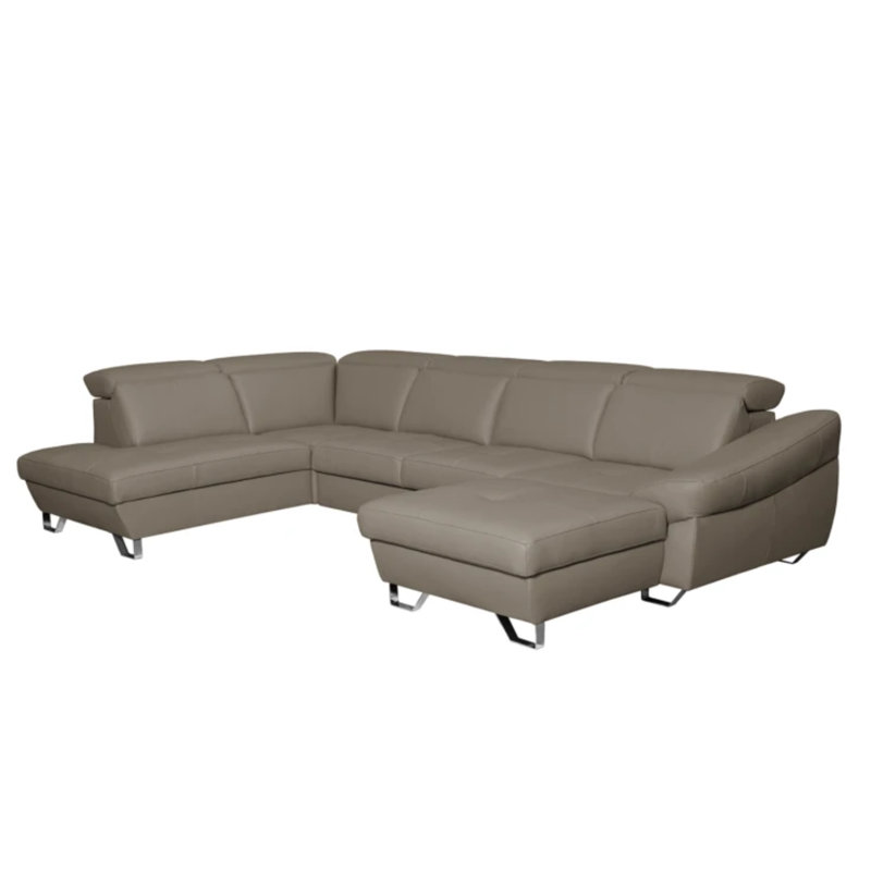 Natron Leather Corner U-form Sofa with Sleeping Function and Storage , Left Hand Facing, Tan