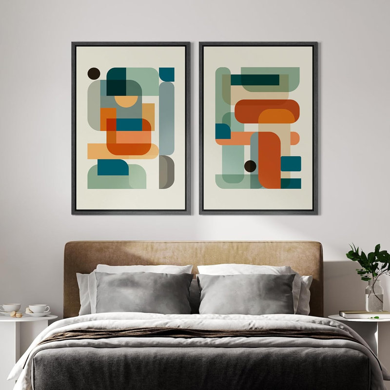 Forme Mid-Century, Mid-Century, géométrique, blocs de couleurs, collage, formes abstraites, œuvre d'art moderne, chambre à coucher minimaliste