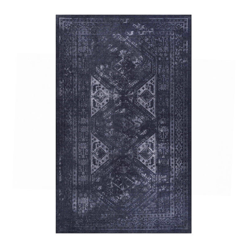 Black Washable Rug Area Rug (Black), Rectangle 4' x 6'