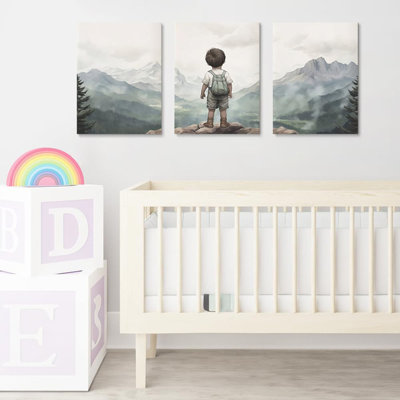 Baby Boy Adventure Nursery Decor Set Of 3 Nature Toddler Room Outdoors Mountain Woodland Wall Art Framed Canvas 12"X16"