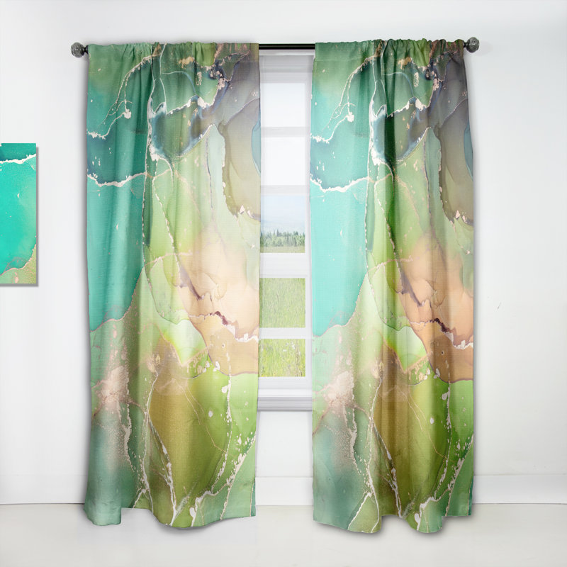 Marbre abstrait vert et turquoise - Rideau moderne - Velours obscurcissant - 1 panneau, L 52 po x L 108 po