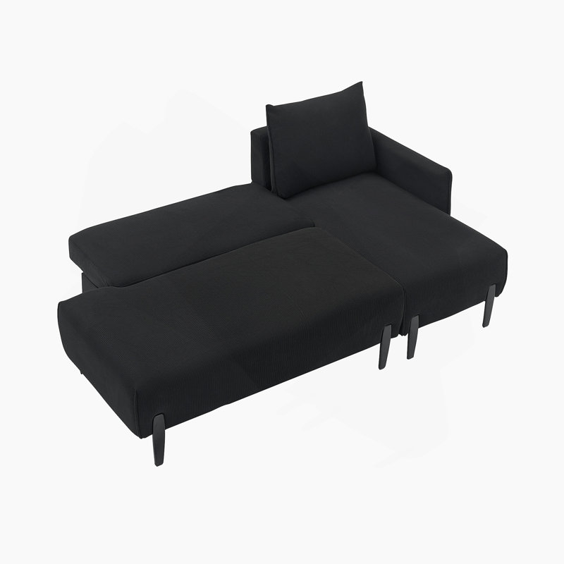 long, en tissu velours côtelé, avec trois coussins assortis et des sièges spacieux et confortables, pour le salon de bureau 