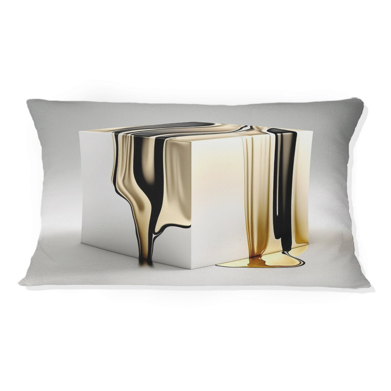 Coussin noir et doré à motif cubique abstrait I, H 12 po x l 20 po, Rectangulaire