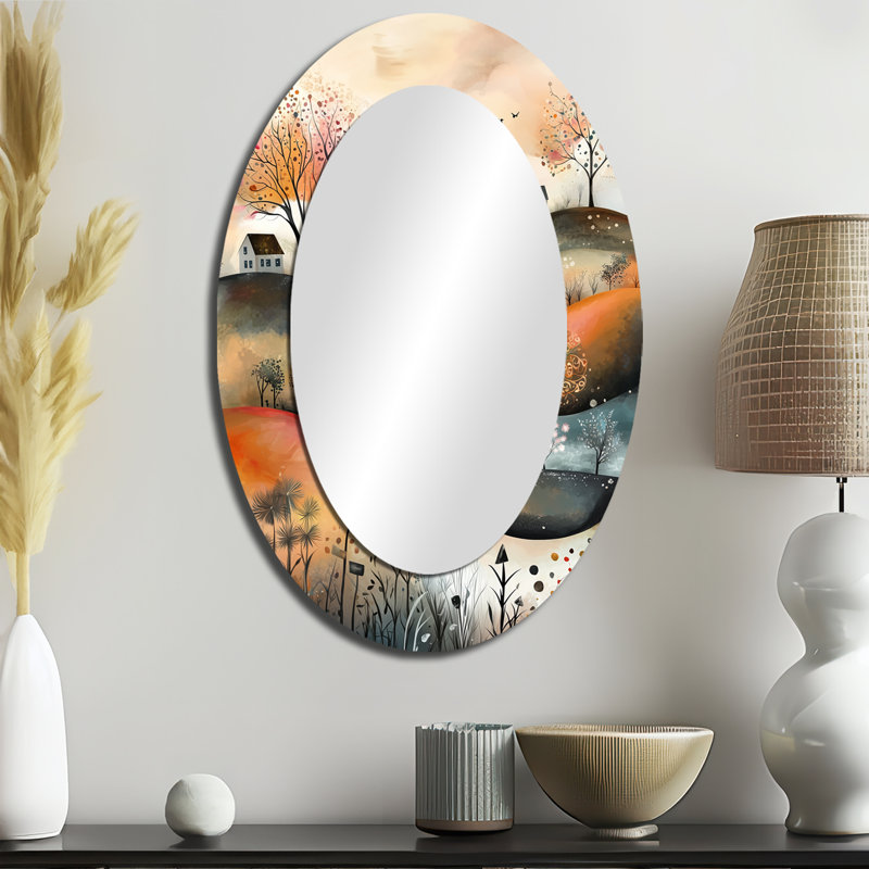 Earth Tones Minimalisme Explosion Landscape II - Miroir mural ovale moderne orange, 36 po x 24 po