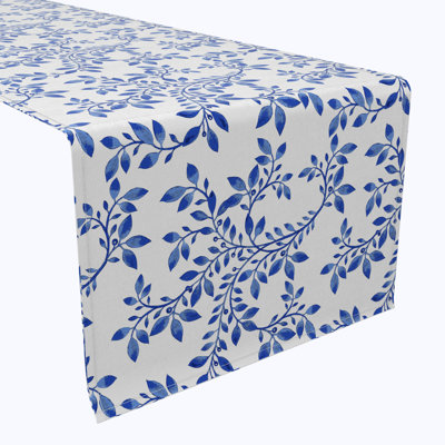 Table Runner, 100% Cotton, 16X108", Swirly Blue Vines