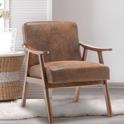Chaise de style Mid-Century moderne, chaise de salon avec structure en bois massif, chaise d'appoint à dossier très épais, fauteuil à oreilles pour chambre à coucher, salle de lecture, salon, chaise longue d'intérieur
