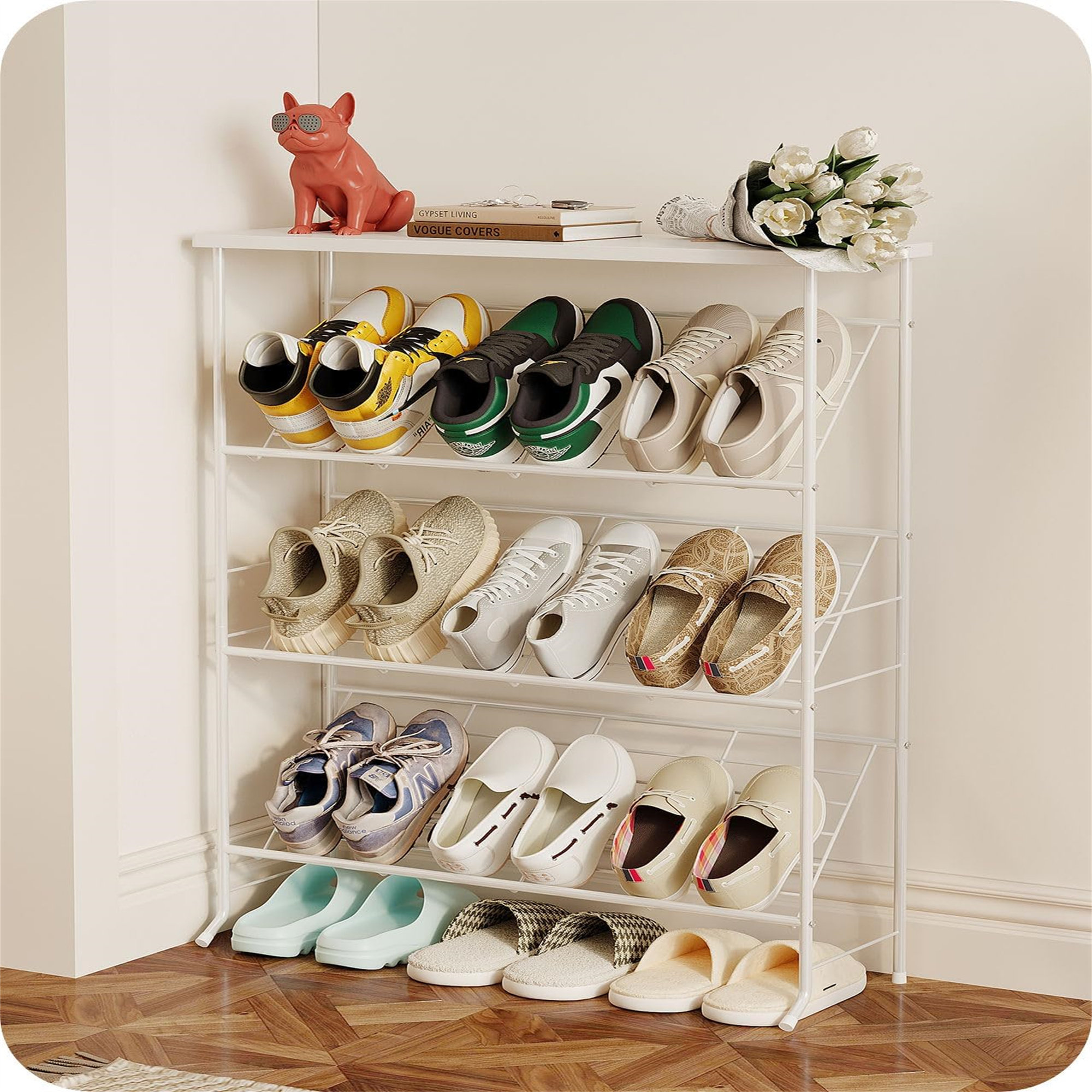 Hampton Style Shoe Rack Borough Wharf Shoe Rack, 4-Tier Narrow Shoe Rack With Wooden Top ...
