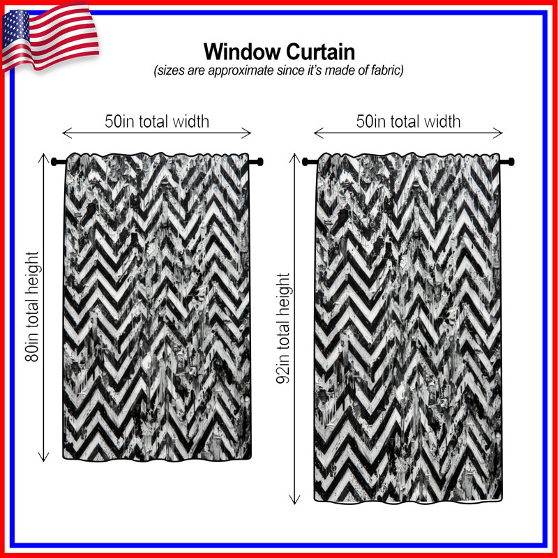 Rideaux noirs et blancs à motif de chevrons, voilages et voilages occultants - 1 panneau, Blocage, 50 po x 92 po - 1 panneau