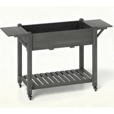 Elevated Garden Bed, Wood Raised Planter Box With Lockable Wheels, Bottom Shelf