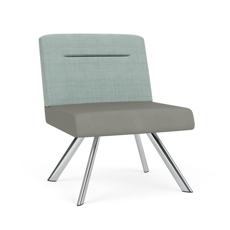 Fauteuil bistro avec accoudoirs Willow, Plaqué chrome, Chambray écume de mer / Patriot Plus colombe
