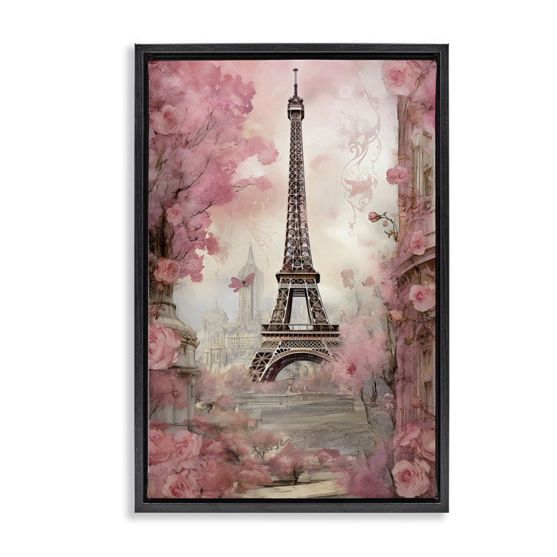 Cadre flottant Paris City View in Bloom, design Creative Studio, H 31 po x l 21 po, Cadre flottant noir de jais