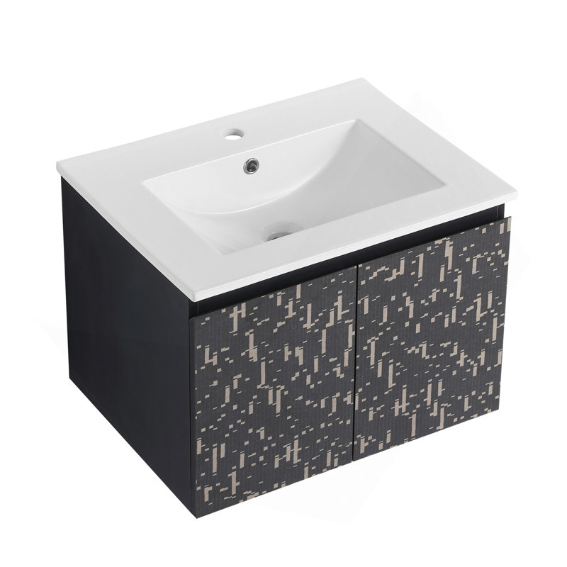 Meuble-lavabo mural 24 po avec lavabo en céramique et porte d'armoire à fermeture en douceur 24 po, 24"