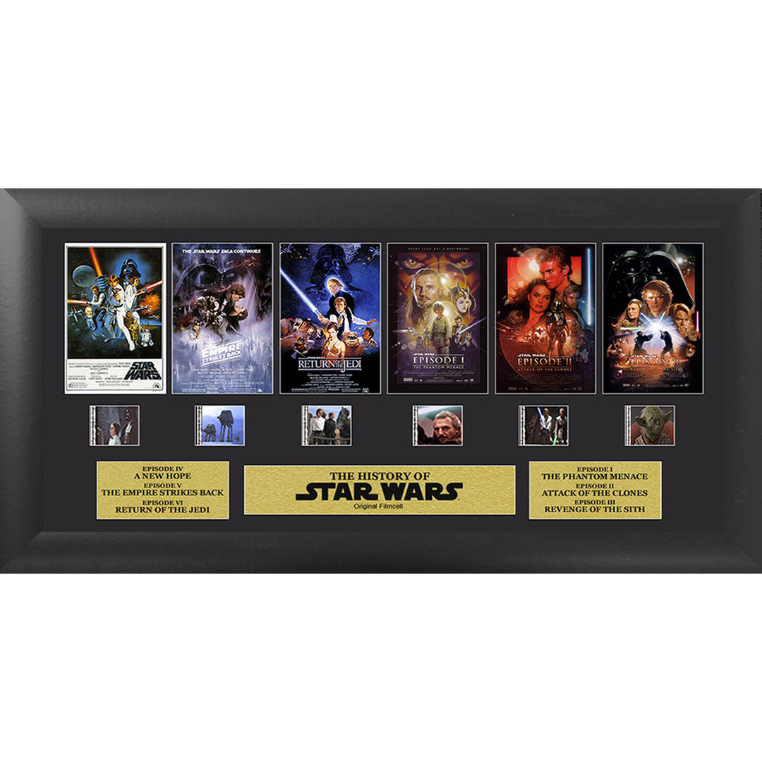 FILMCELLS Star Wars Through The Ages Episodes 1-6 Framed Wall Art Presentation with 6x 35mm Film Clips and Certificate of Authenticity Trend Setters