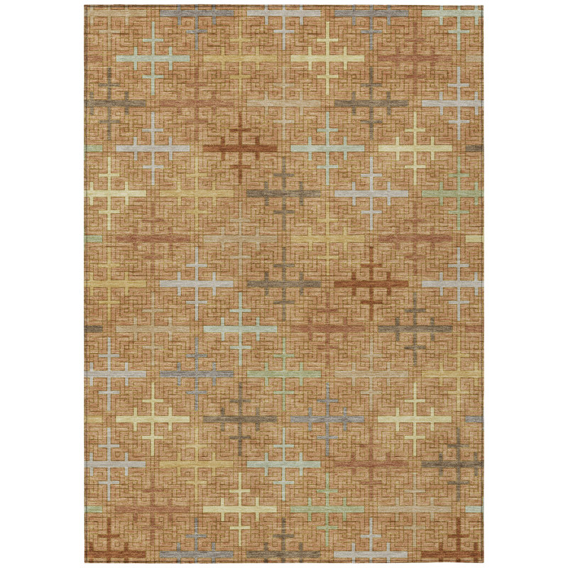 Machine Washable Indoor/Outdoor Chantille ACN2850 Geometric Rug, 5' x 7'6", Copper