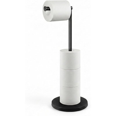 Porte-papier hygiénique sur pied en acier inoxydable noir - Base lourde, organisateur de rouleau de salle de bain antidérapant, peut contenir 1 rouleau, finition noir mat