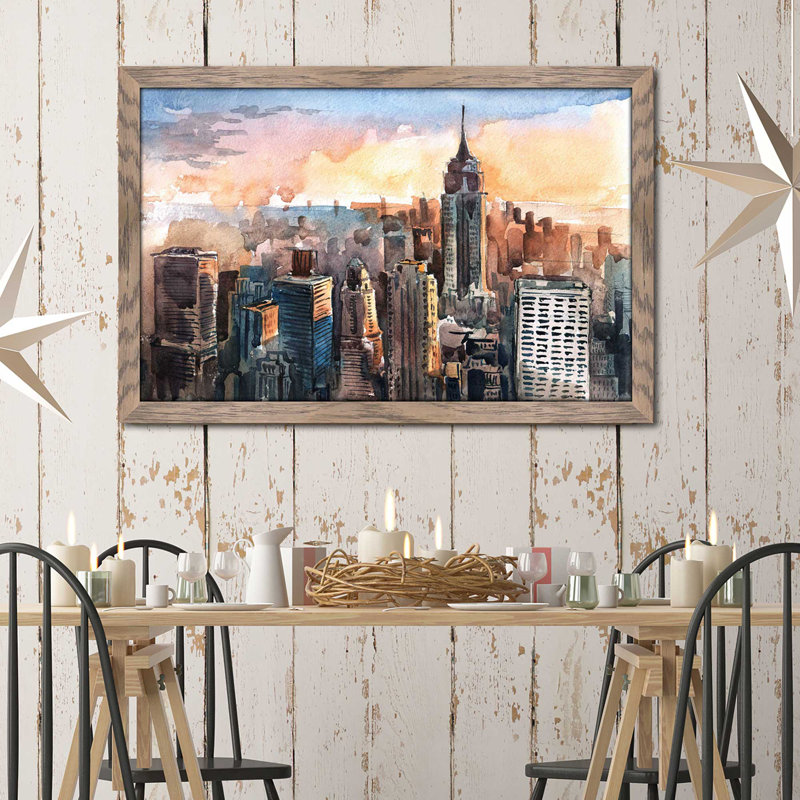 «New York State of Mind», reproduction encadrée, H 21,5 po x l 27,5 po x P 0,75 po, Cadre taupe délavé