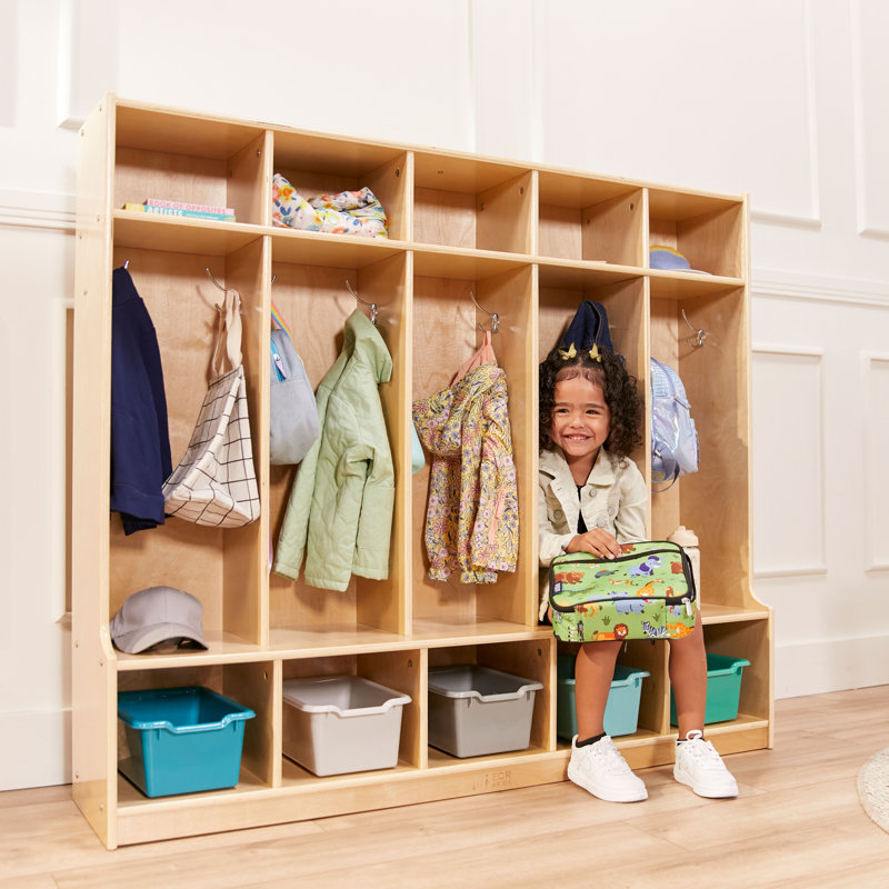 Natural Birch 5-Section Coat Locker with Bench
