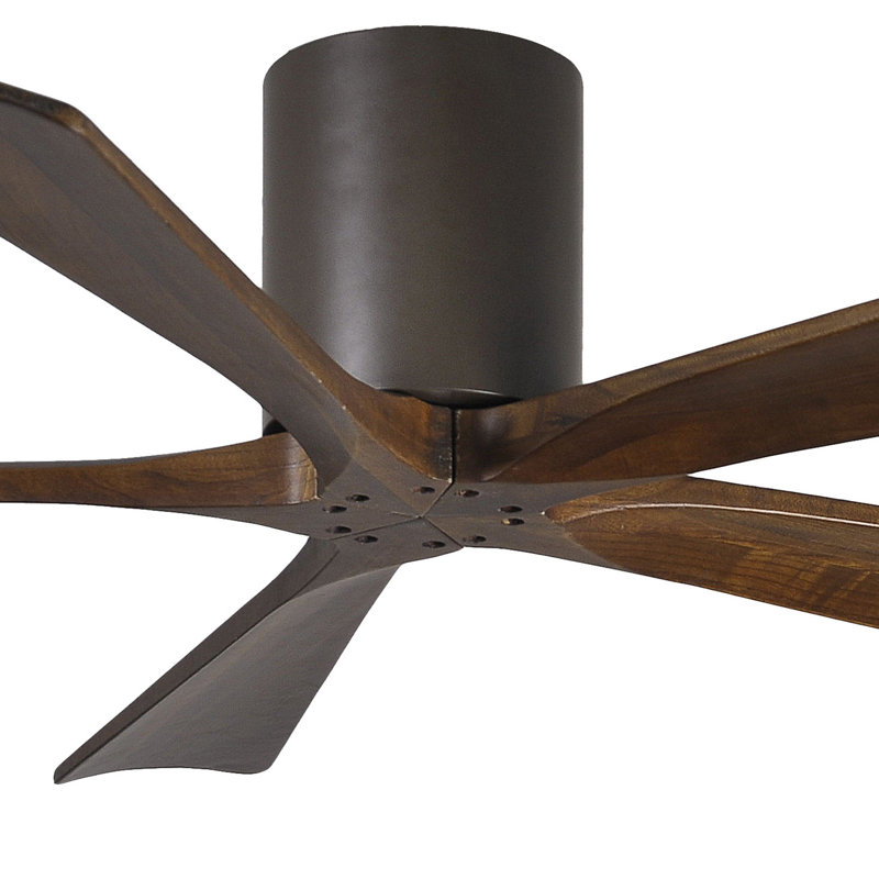60" Irene 5-Blade Hugger Ceiling Fan with Wall Remote, Textured Bronze, 52", Walnut Tone