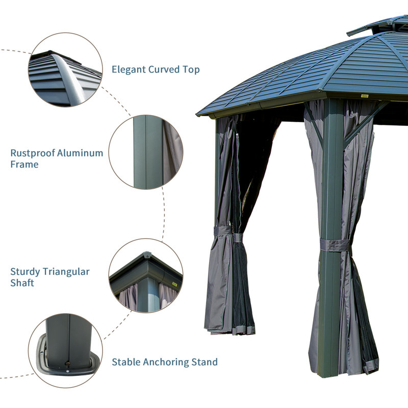Abri de jardin pour patio en métal en aluminium mesurant l 16 pi x P 12 pi