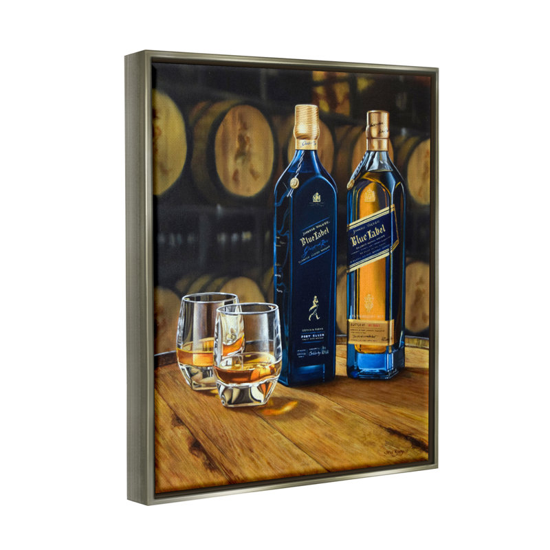 " Whiskey Glasses Still Life ", 31" H x 25" W x 1.7" D, Luster Gray Floater Frame