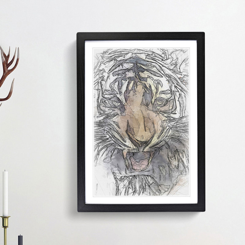 Prowling Tiger in Abstract - Framed Print, 91cm H x 60cm W x 2cm D, Black