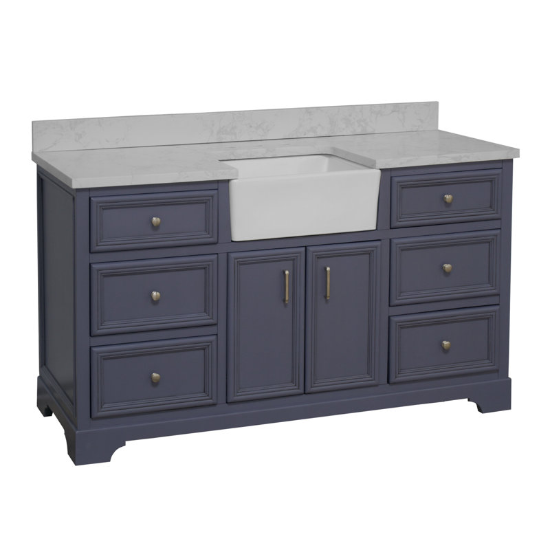 Emiliano 60" Single Bathroom Vanity Set, Powder Gray, Engineered Carrara