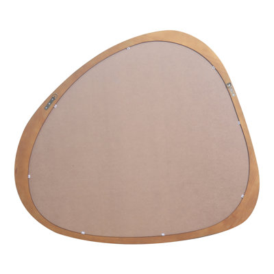 45 Inch Solid Wood Mirror, Asymmetrical Design, Wooden Framed Dressing Mirror For Living Room, Bedroom, Bathroom, Passage Wood, Hallway