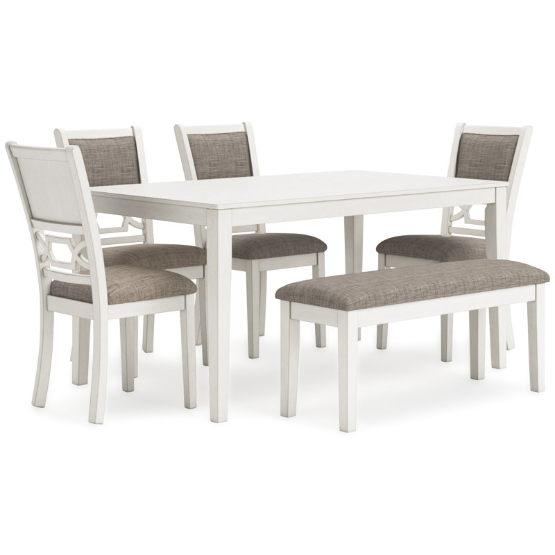 Table de salle à manger Damonee, 4 chaises et banc (ensemble de 6)