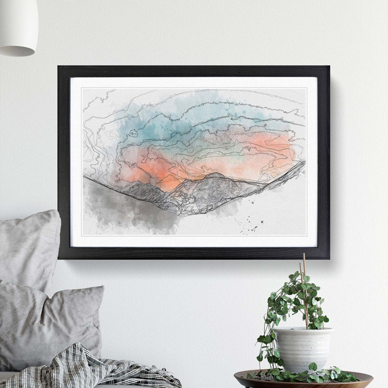 Sunrise over a Mountain in Abstract - Picture Frame Graphic Art Print, 36cm H x 48cm W x 2cm D, Black Framed