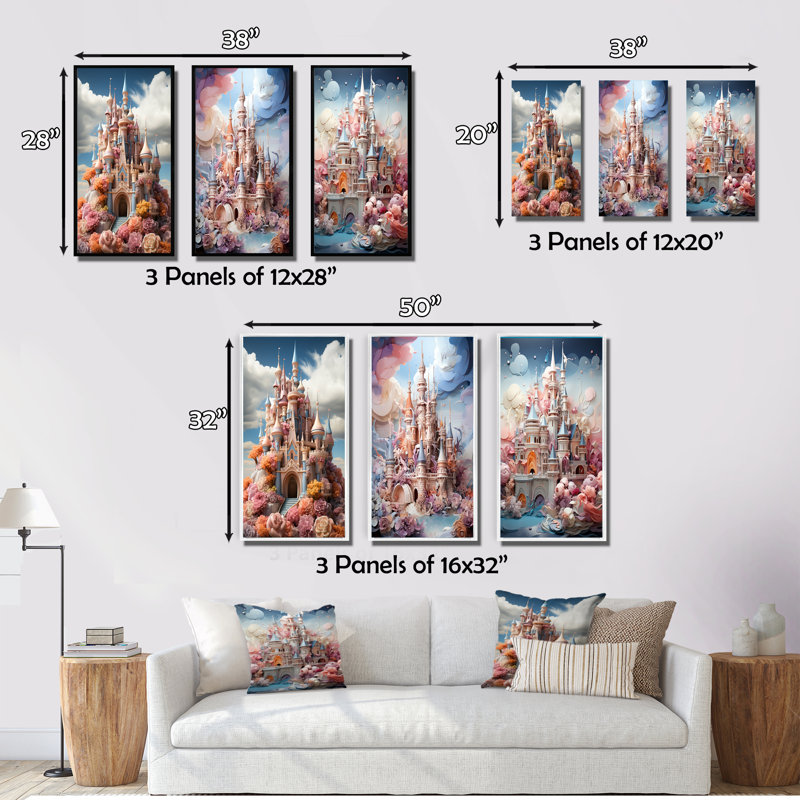 «Castles Whimsical Wonder Pastel III», 3 pièces sur toile, Toile tendue, H 20 po x l 36 po