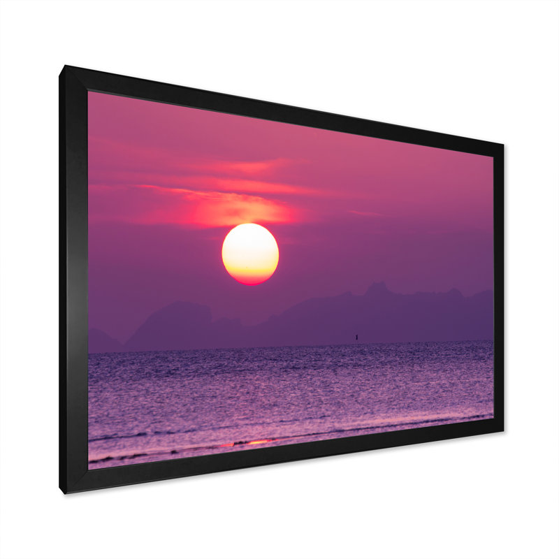 " Purple Sunset Over Mountain And Sea ", Black Closed Corner Framed, 8" H x 12" W x 1" D
