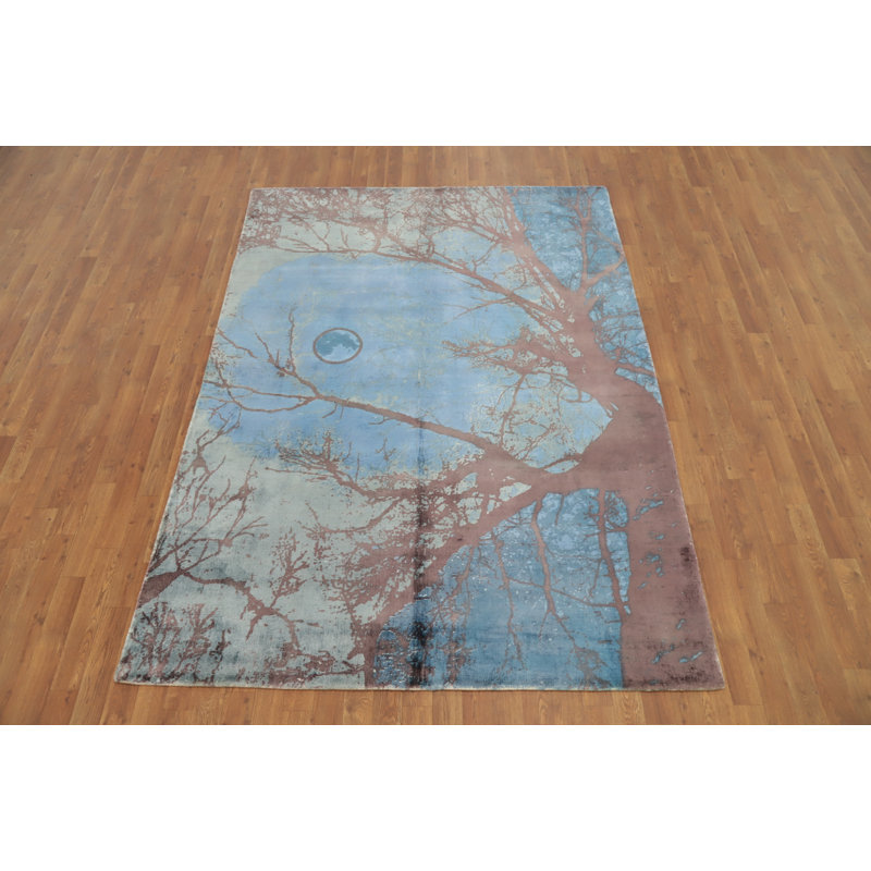 Tapis élégant silhouette d'arbre avec charme bleu doux 6 x 8