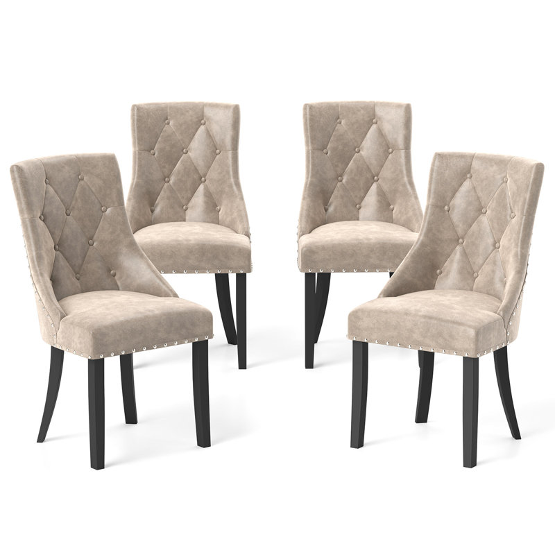  Upholstered Dining Chairs Set Tufted Wingback Chairs w/ Solid Wood Legs, 2