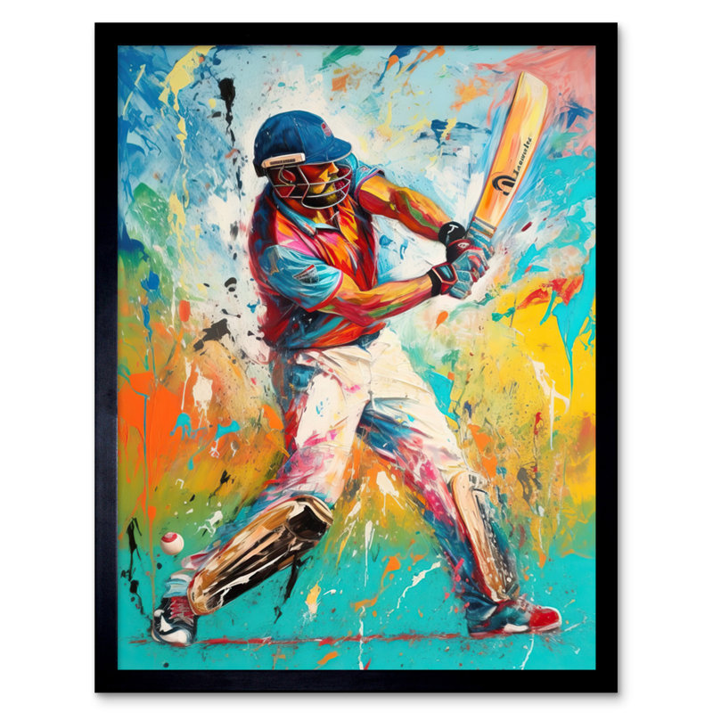 Lobsang Cricket Shot Vibrant Cricketer Batsman Portrait Single Picture Frame Wall Art