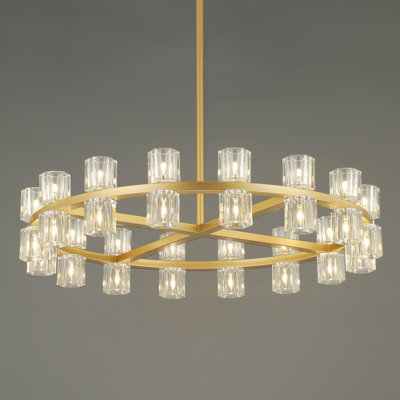 Lustre en cristal doré 32 lumières | Lustres ronds 33 po pour salle à manger Dia | Le luminaire de salle à manger s'applique au salon | Îlot de cuisine | Foyers | 32 ampoules G4 (incluses)