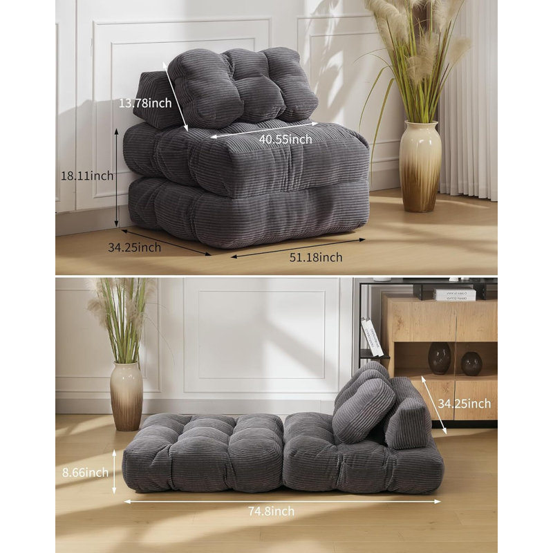 Folding Sofa Bed,  Sleeper Chair, With Pillow, Dark Gray
