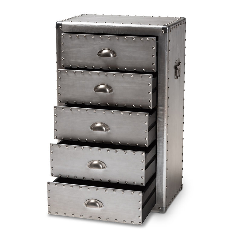 McKenzy-Alexander 5-Drawer Dresser in Silver Finish, 31.15" H X 18.76" W X 13.6" D