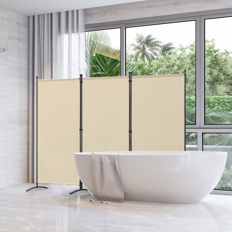 243cm W x 180cm H 3 - Panel Metal Folding Room Divider, Beige
