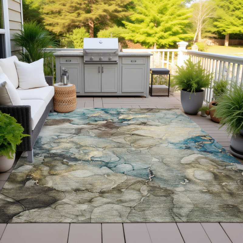 Tapis intérieur / extérieur brun lavable à la machine Xhevrie, Rectangle 10' x 14'