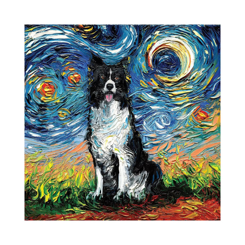 Border Collie Night II by Aja Trier - Wrapped Canvas Painting, 66.04 cm H x 66.04 cm W x 3.175 cm D