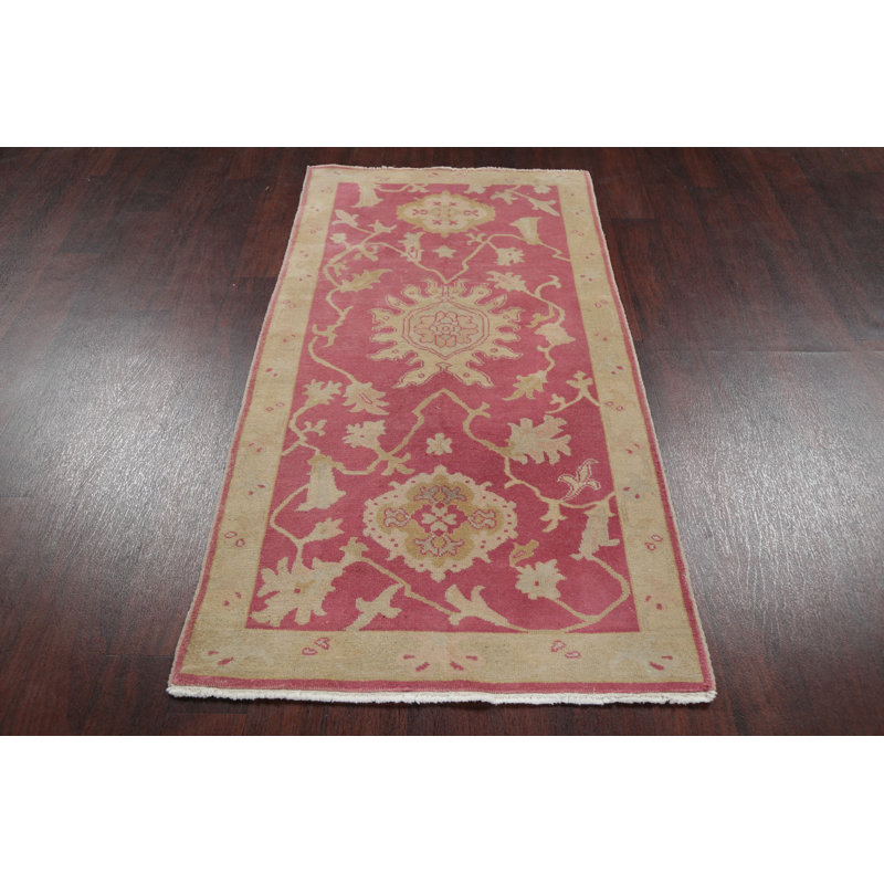 Tapis en laine rose/beige 2 pi 1 x 5 pi 2 po one-of-kind à la main-noué la new age oushak Sipos