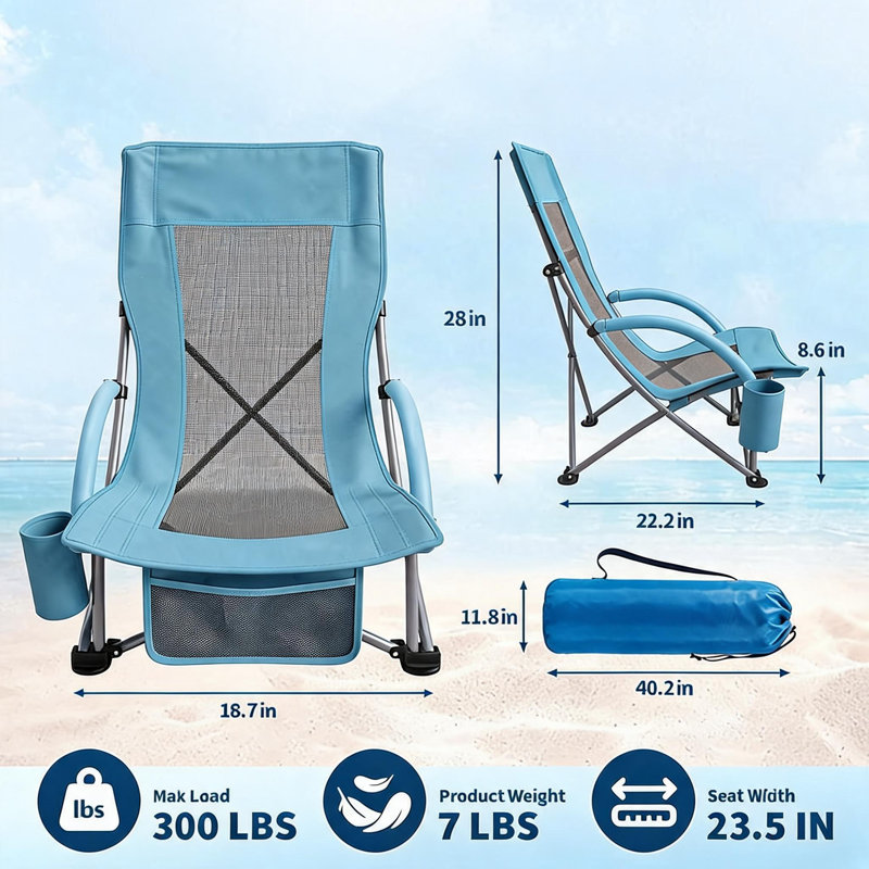 Chaise de plage haute pliante, avec porte-gobelet, 2
